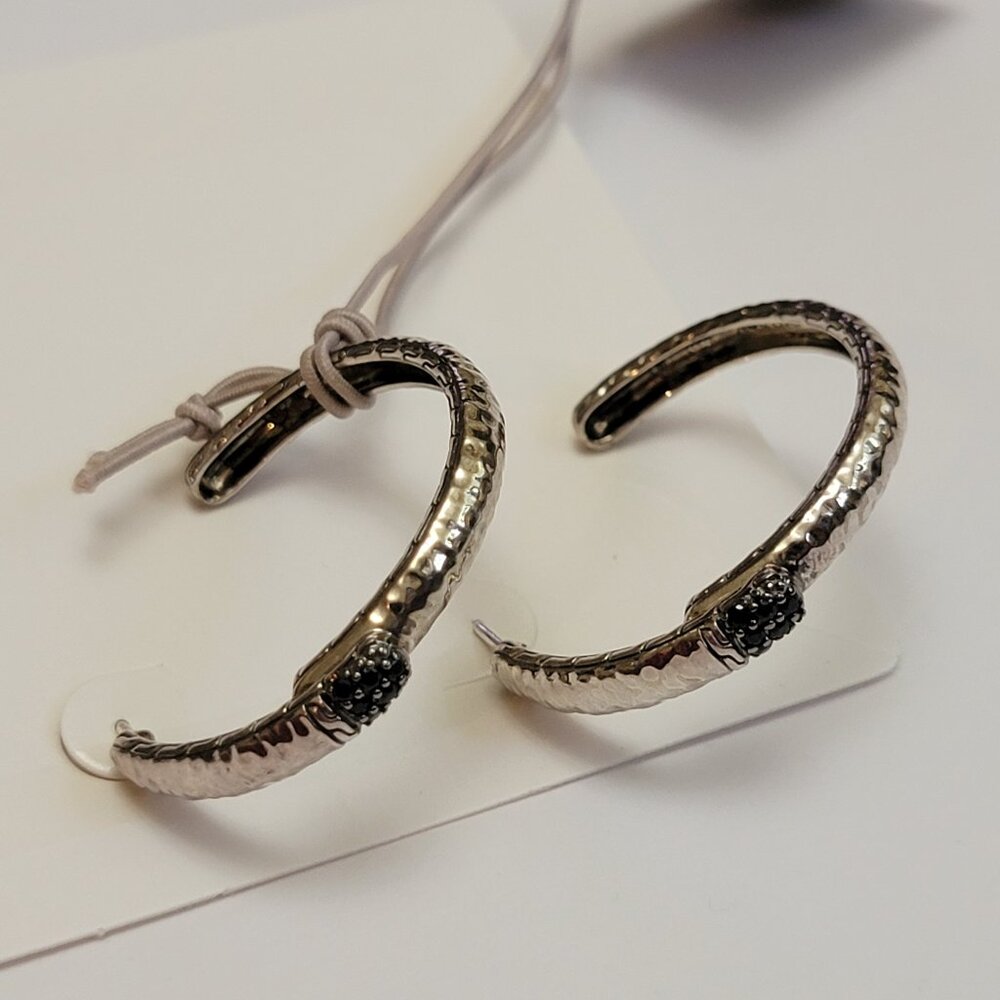 John Hardy Black Sapphire & Sterling Silver Medium Hoop Earrings - Picture 4 of 16